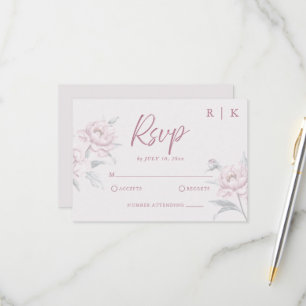 Elegant Muted Dusky Pink Peony Wedding RSVP Card