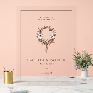 Elegant Muted Floral Wreath Acrylic Sign