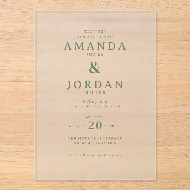 Elegant Muted Green Wedding Invitation (Front)