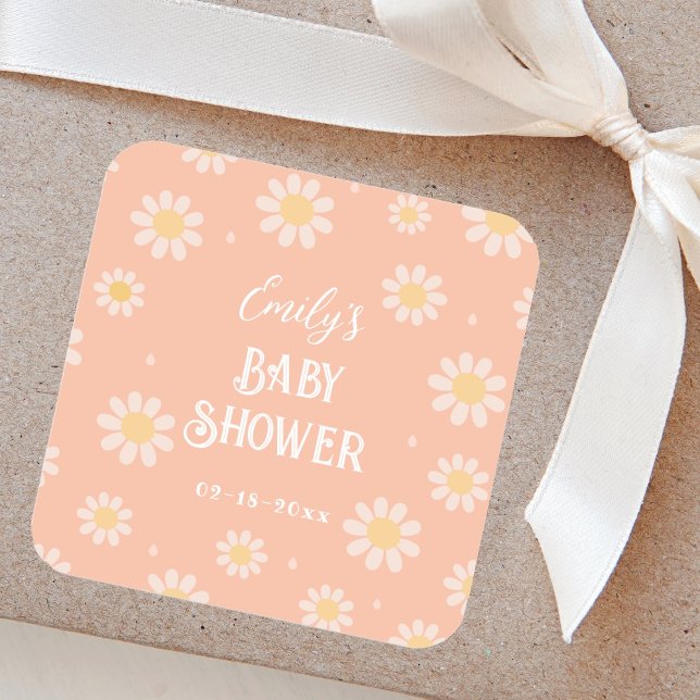 Elegant Muted Pastels Spring Floral Baby Shower Square Sticker (Creator Uploaded)