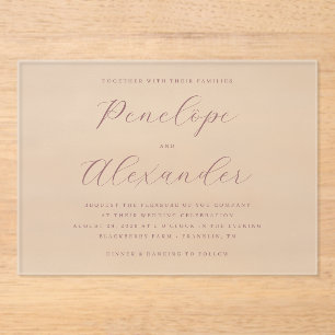Elegant Muted Rose Calligraphy Acrylic Invitations