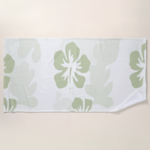 Elegant Muted Sage Hibiscus Pattern Beach Towel