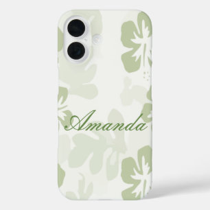 Elegant Muted Sage Hibiscus Pattern  iPhone 16 Case