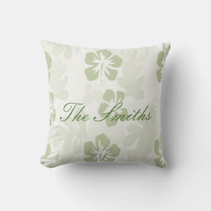 Elegant Muted Sage Hibiscus Pattern Cushion