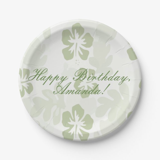 Elegant Muted Sage Hibiscus Pattern  Paper Plate (Front)