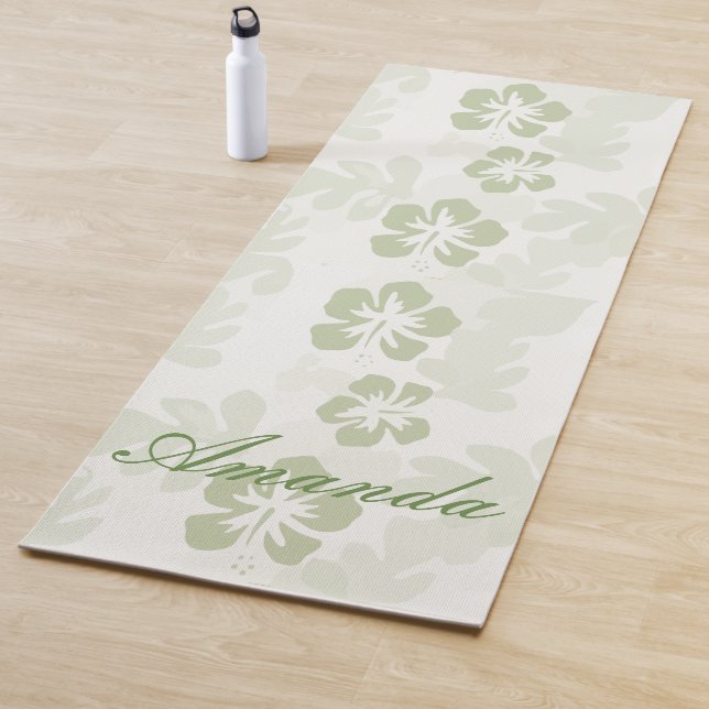 Elegant Muted Sage Hibiscus Pattern  Yoga Mat (In Situ)