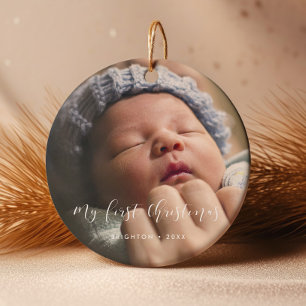 Elegant My First Christmas baby photo Ceramic Tree Decoration