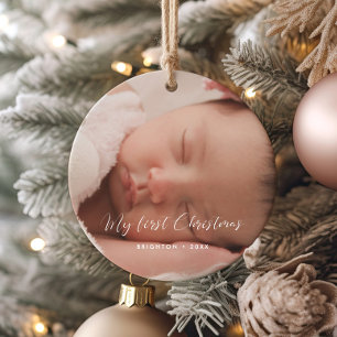 Elegant My First Christmas Baby Photo Ceramic Tree Decoration