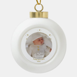 Elegant My First Christmas Baby's Photo  Ceramic Ball Christmas Ornament
