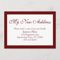 Elegant My New Address Bordered Burgundy & White