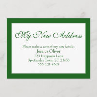 Elegant My New Address Bordered Green on White