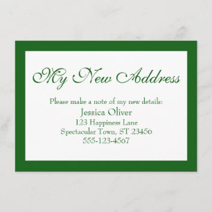 Elegant My New Address Bordered Green on White Enclosure Card