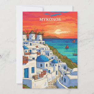 Elegant Mykonos Greece Windmills Vintage Travel Card