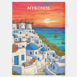 Elegant Mykonos Greece Windmills Vintage Travel Magnet