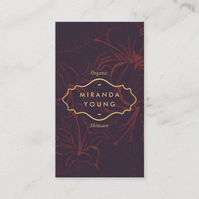 Elegant Mystic Floral Pattern Burgundy Business Card (Front)
