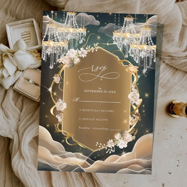 Elegant Mystic Opulent Crystals and Floral Wedding RSVP Card (Creator Uploaded)