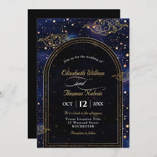 Elegant mystical celestial wedding invitation (Front/Back)