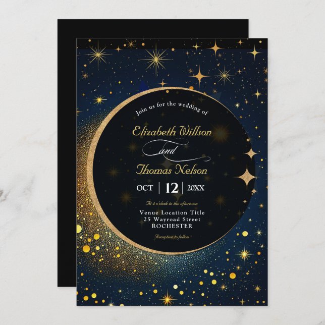Elegant mystical moon celestial wedding invitation (Front/Back)
