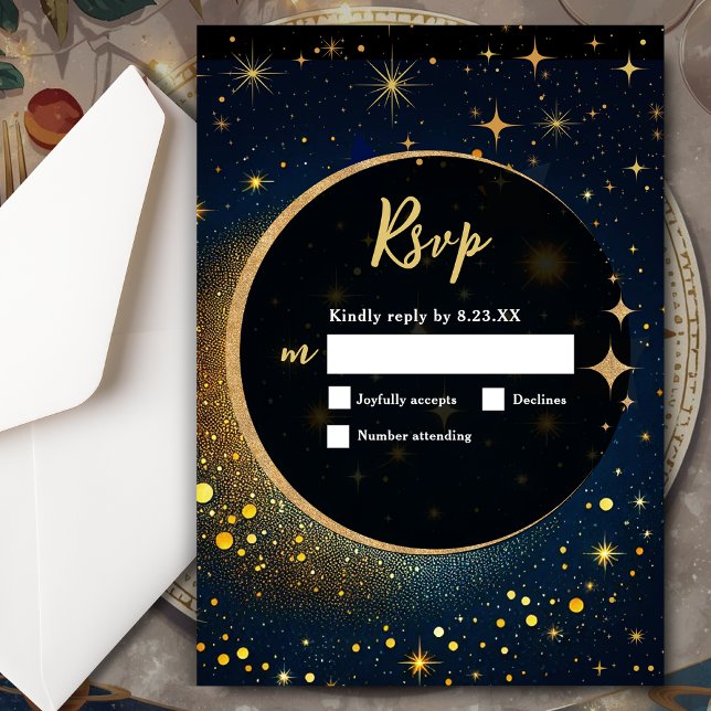 Elegant mystical moon celestial wedding RSVP card (Creator Uploaded)