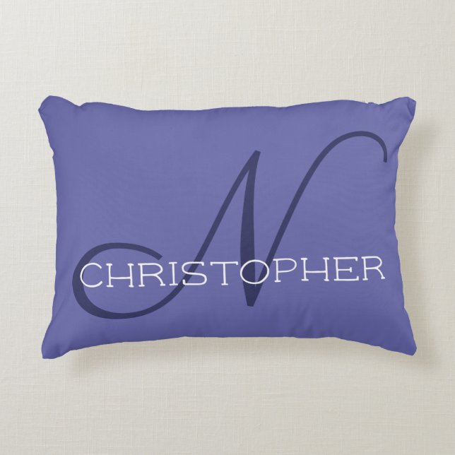Elegant N Initial Name Periwinkle Blue Stylish Decorative Cushion (Front)