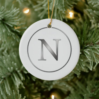 Elegant 'N' Monogram Noel Silver Line Border Ceramic Tree Decoration