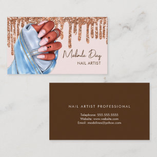 Elegant Nail Artist Designer Salon Faux Glitter  Business Card