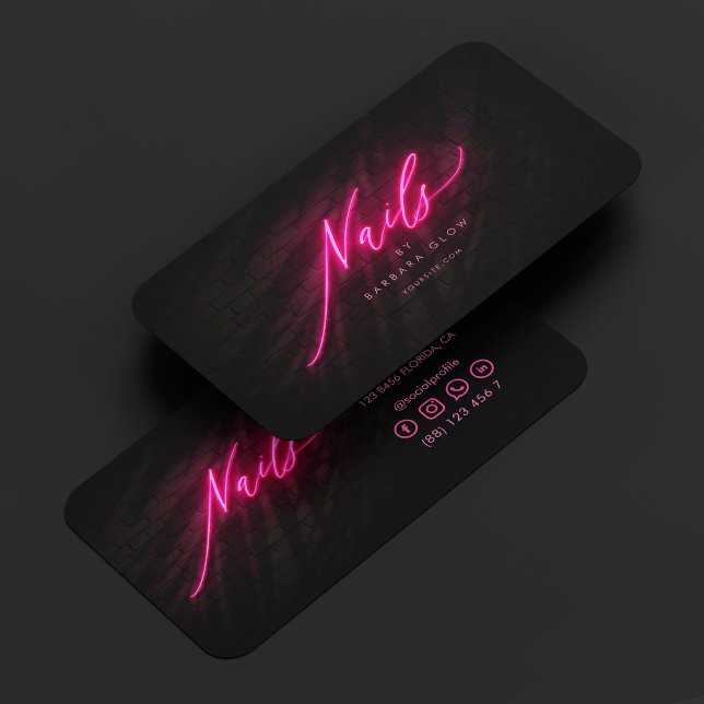 Elegant Nail Artist Manicures Hot Pink Neon Business Card (Elegant Nail Artist Manicures Hot Pink Neon Business Card
)