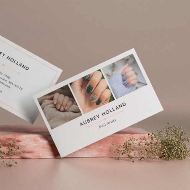 Elegant Nail Artist Photo Collage Business Card (Creator Uploaded)