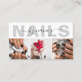 Elegant Nail Artist Photo Collage Qr Code Logo Business Card