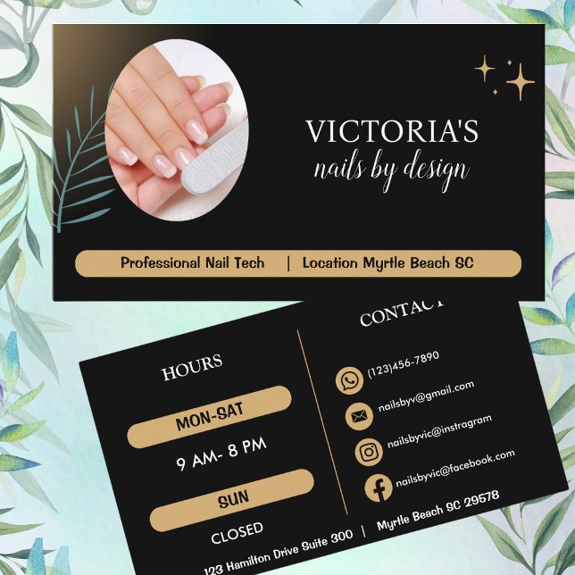 Elegant Nail Black Gold Business Card (Creator Uploaded)