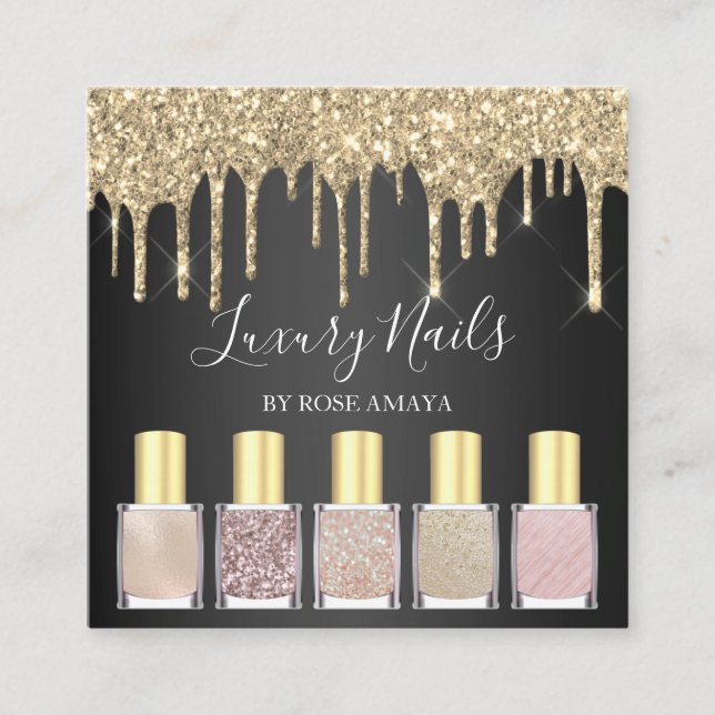 Elegant Nail Polish Company Salon Gold Glitter Square Business Card (Front)