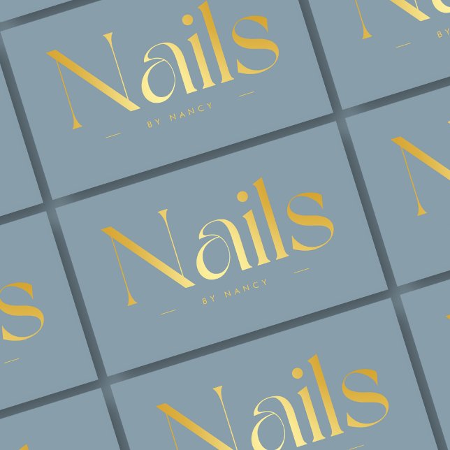 Elegant Nail Salon Dusty Blue  Business Card (Creator Uploaded)
