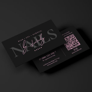 Elegant Nail Tech Pink Black Luxury Nail Artist Business Card