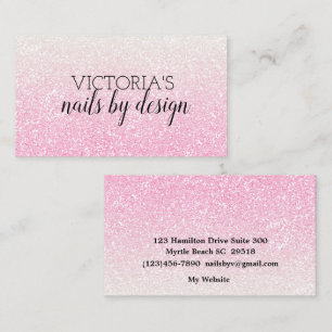 Elegant Nail Tech Pink Glitter Business Card