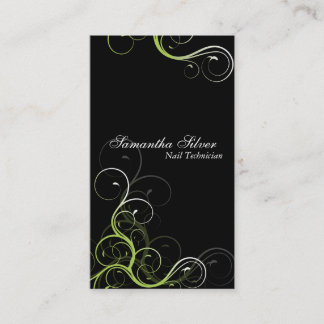 Elegant Nail Technician Business Card Green Swirl