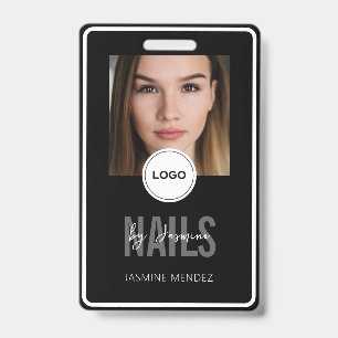 Elegant NAILS Tech Black White Photo Lanyard ID Badge