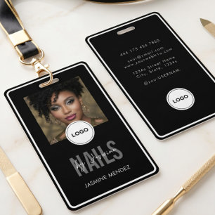 Elegant NAILS Tech Black White Photo Lanyard  ID Badge
