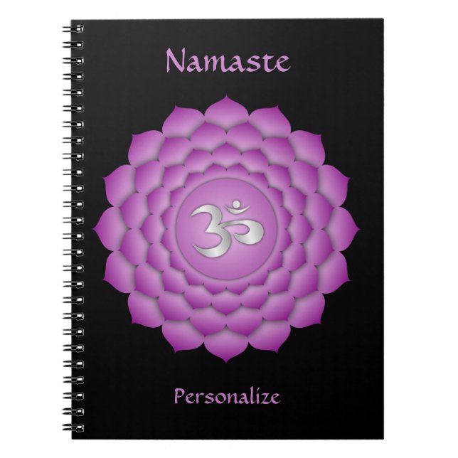 Elegant Namaste Violet Crown Chakra Personalise Notebook (Front)