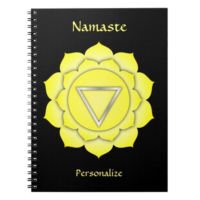 Elegant Namaste Yellow Solar Chakra Personalise Notebook (Front)