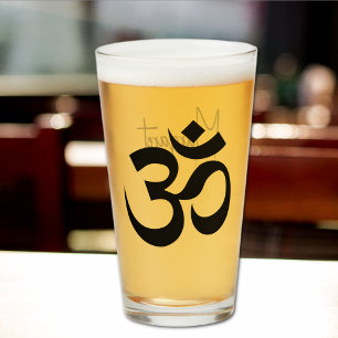 Elegant Name, Black Om Symbol 16oz Pint Beer Glass
