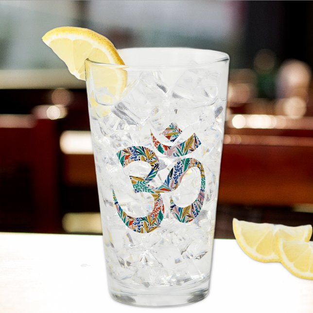 Elegant Name, Colourful Botanical Om Symbol 16oz  Glass (Creator Uploaded)