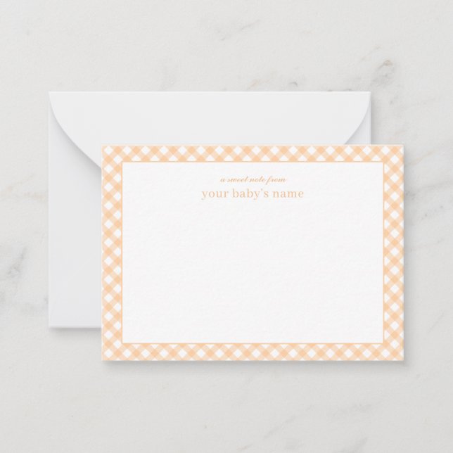 Elegant Name Gingham Baby Stationery Note Card (Front)