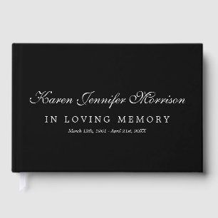 Elegant Name Gray Script Black In Loving Memory Guest Book