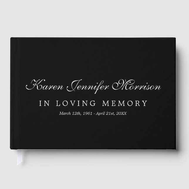 Elegant Name Gray Script Black In Loving Memory Guest Book (Front)
