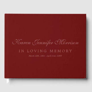 Elegant Name In Script Dark Red In Loving Memory Guest Book