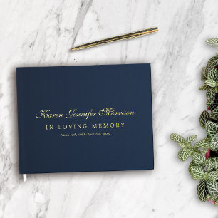 Elegant Name In Script Navy Blue In Loving Memory Guest Book