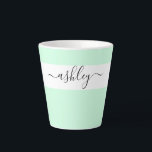 Elegant Name in Script Typography Mint Green Latte Mug<br><div class="desc">Personalized latte mug with elegant script typography and minimalist design. The template is set up for you to add your name in black and white. A modern, simple and trendy design in pretty mint green or, if you prefer, you can change the background color. (message me if you need assistance)....</div>
