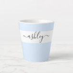 Elegant Name in Script Typography Powder Blue Latte Mug<br><div class="desc">Personalized latte mug with elegant script typography and minimalist design. The template is set up for you to add your name in black and white. A modern, simple and trendy design in pretty powder blue or, if you prefer, you can change the background color. (message me if you need assistance)....</div>