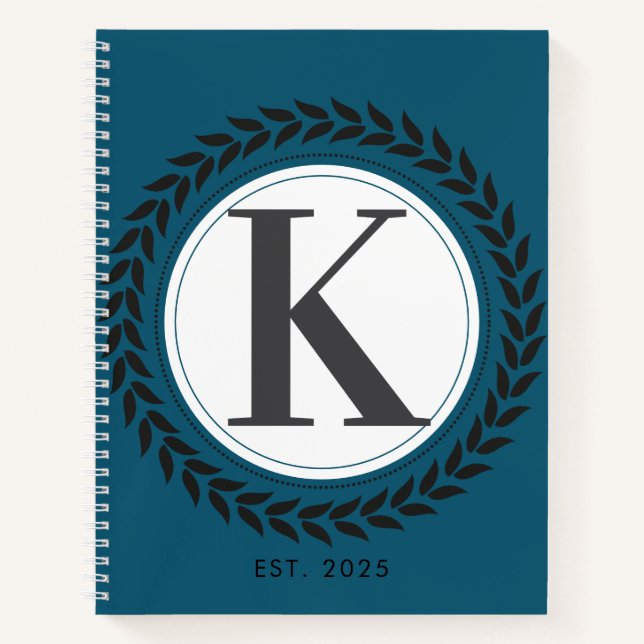 Elegant Name Initial Blue Monogram   Notebook (Front)