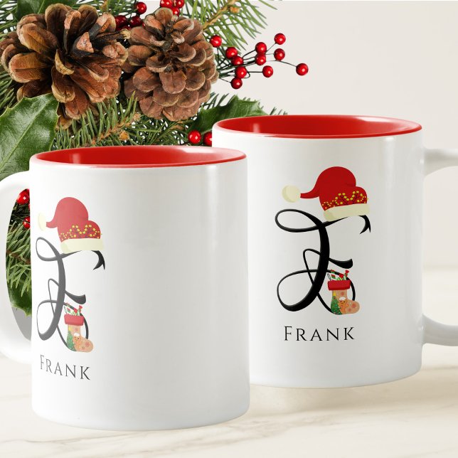 Elegant Name Initial Modern Letter F Holiday Two-Tone Coffee Mug (Creator Uploaded)